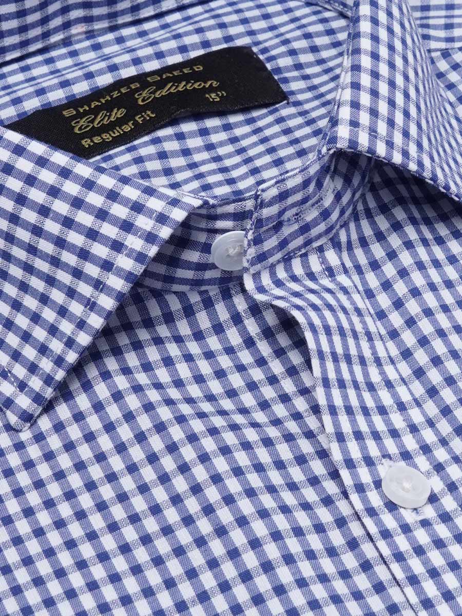 Blue & White Checkered, Elite Edition, Cutaway Collar Men’s Formal Shirt (FS-2249)