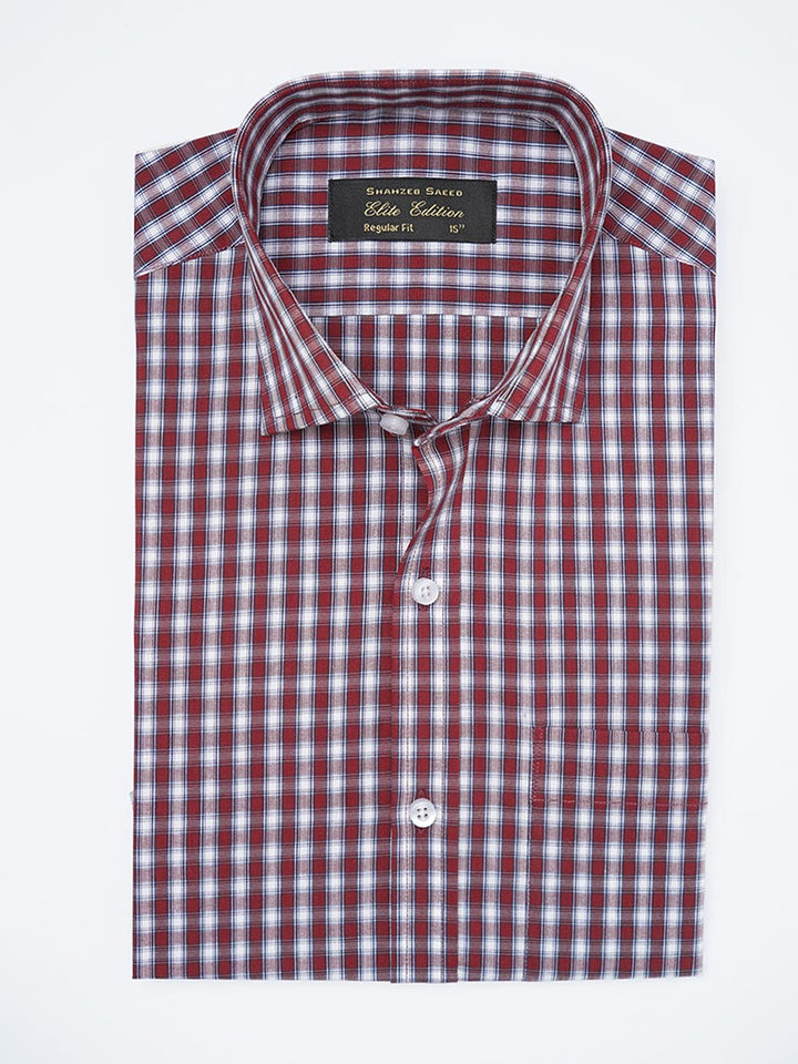 Maroon Checkered, Elite Edition, Cutaway Collar Men’s Formal Shirt (FS-2256)