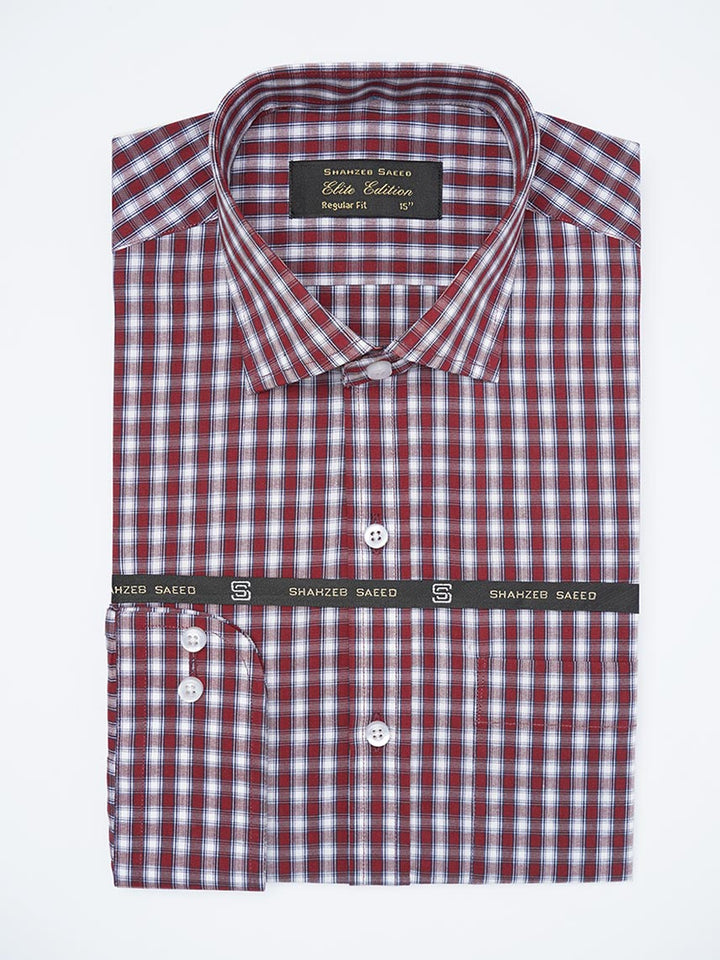 Maroon Checkered, Elite Edition, Cutaway Collar Men’s Formal Shirt (FS-2256)