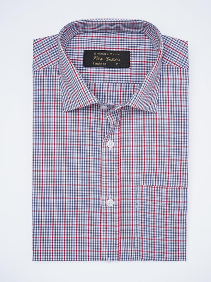 Blue & Red Checkered, Elite Edition, Cutaway Collar Men’s Formal Shirt (FS-2257)