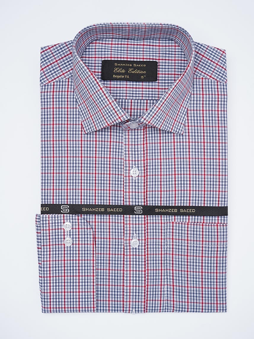 Blue & Red Checkered, Elite Edition, Cutaway Collar Men’s Formal Shirt (FS-2257)