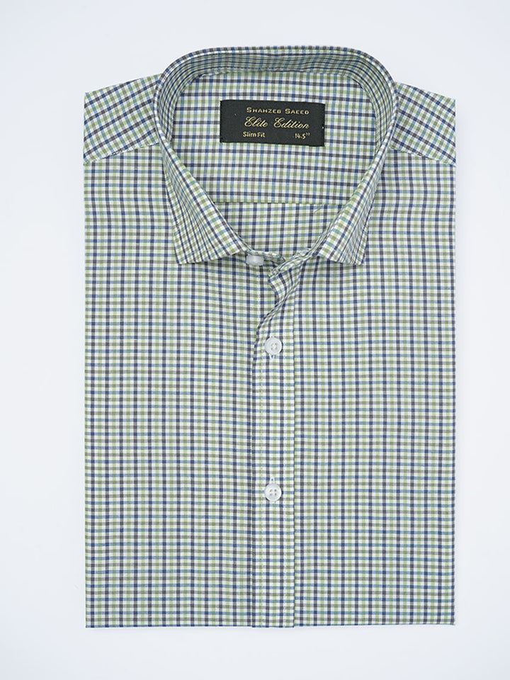 Green & Blue Checkered, Elite Edition, Cutaway Collar Men’s Formal Shirt (FS-2258)