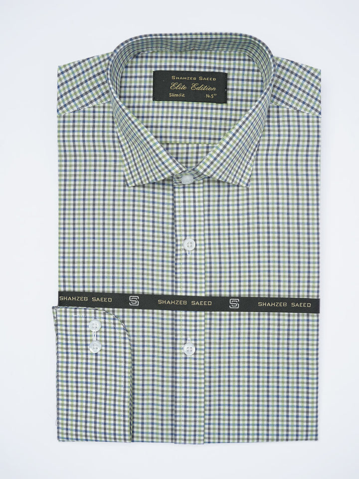 Green & Blue Checkered, Elite Edition, Cutaway Collar Men’s Formal Shirt (FS-2258)