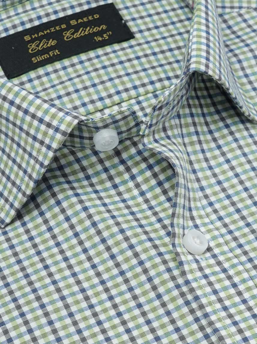 Green & Blue Checkered, Elite Edition, Cutaway Collar Men’s Formal Shirt (FS-2258)