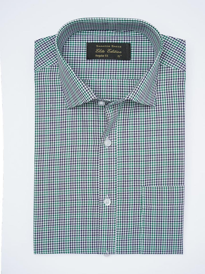 Navy & Green Checkered, Elite Edition, Cutaway Collar Men’s Formal Shirt (FS-2259)