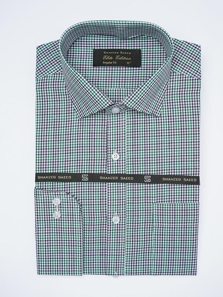 Navy & Green Checkered, Elite Edition, Cutaway Collar Men’s Formal Shirt (FS-2259)