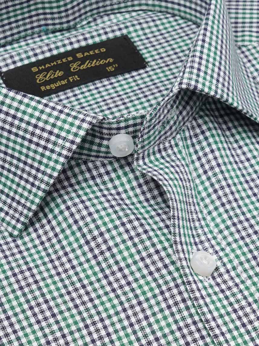 Navy & Green Checkered, Elite Edition, Cutaway Collar Men’s Formal Shirt (FS-2259)