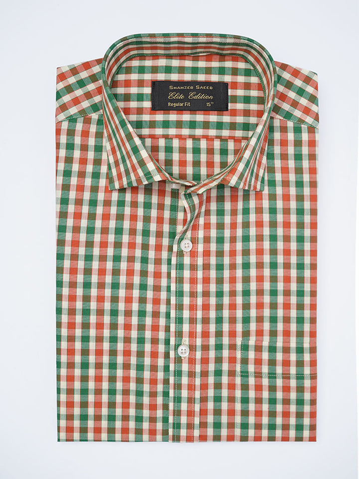 Green & Cream Checkered, Elite Edition, Cutaway Collar Men’s Formal Shirt (FS-2260)