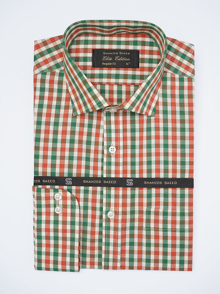 Green & Cream Checkered, Elite Edition, Cutaway Collar Men’s Formal Shirt (FS-2260)