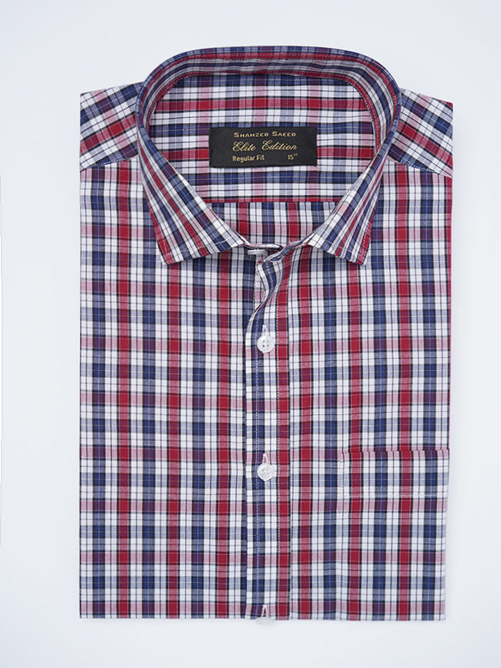 Red & Blue Checkered, Elite Edition, Cutaway Collar Men’s Formal Shirt (FS-2261)