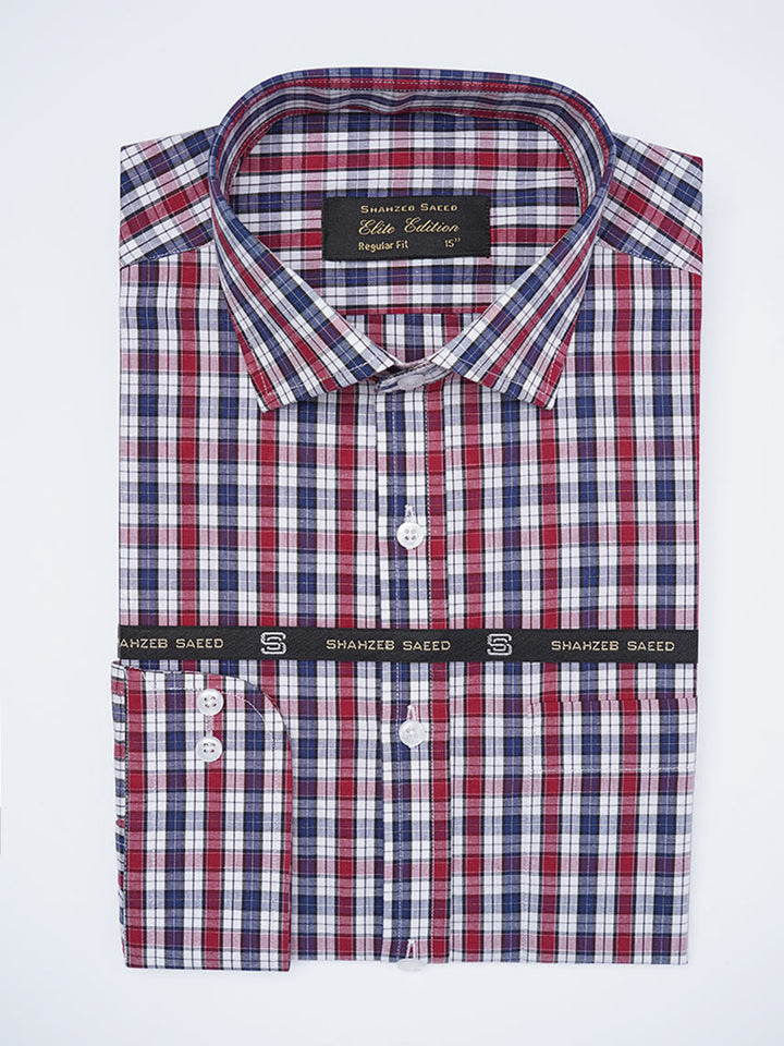 Red & Blue Checkered, Elite Edition, Cutaway Collar Men’s Formal Shirt (FS-2261)