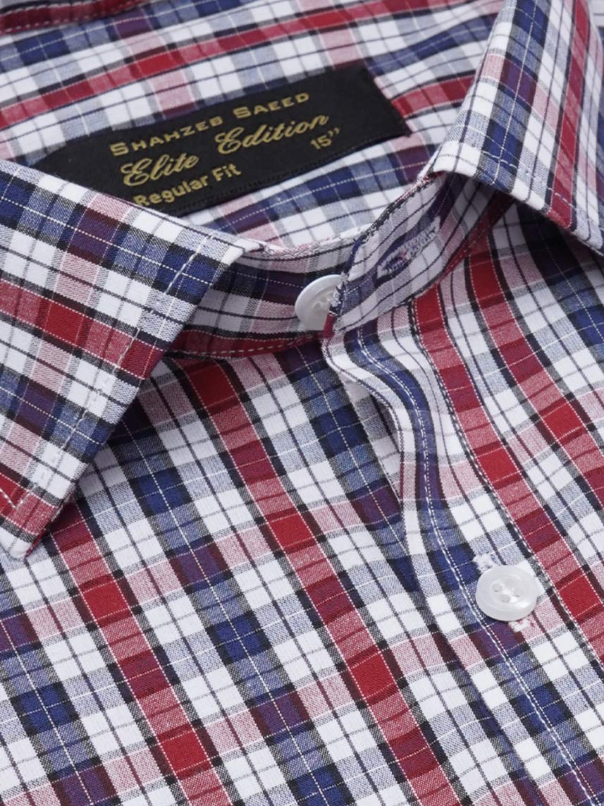 Red & Blue Checkered, Elite Edition, Cutaway Collar Men’s Formal Shirt (FS-2261)