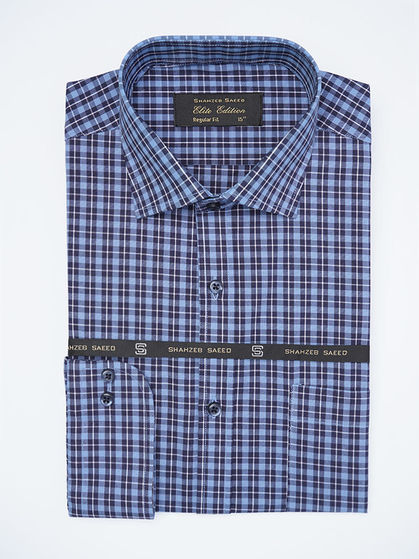 Blue Checkered, Elite Edition, Cutaway Collar Men’s Formal Shirt (FS-2262)