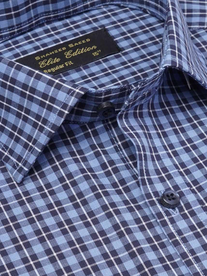 Blue Checkered, Elite Edition, Cutaway Collar Men’s Formal Shirt (FS-2262)