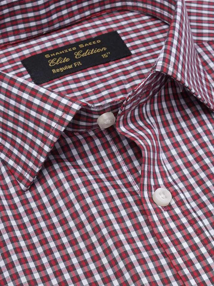 Black & Red Checkered, Elite Edition, Cutaway Collar Men’s Formal Shirt (FS-2263)