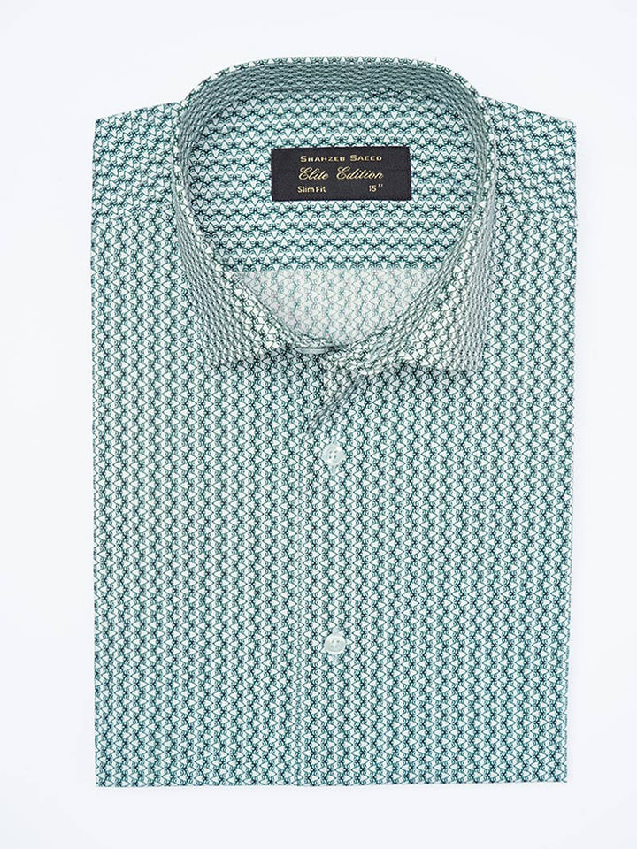 White & Green Printed, Elite Edition, Cutaway Collar Men’s Formal Shirt (FS-2269)