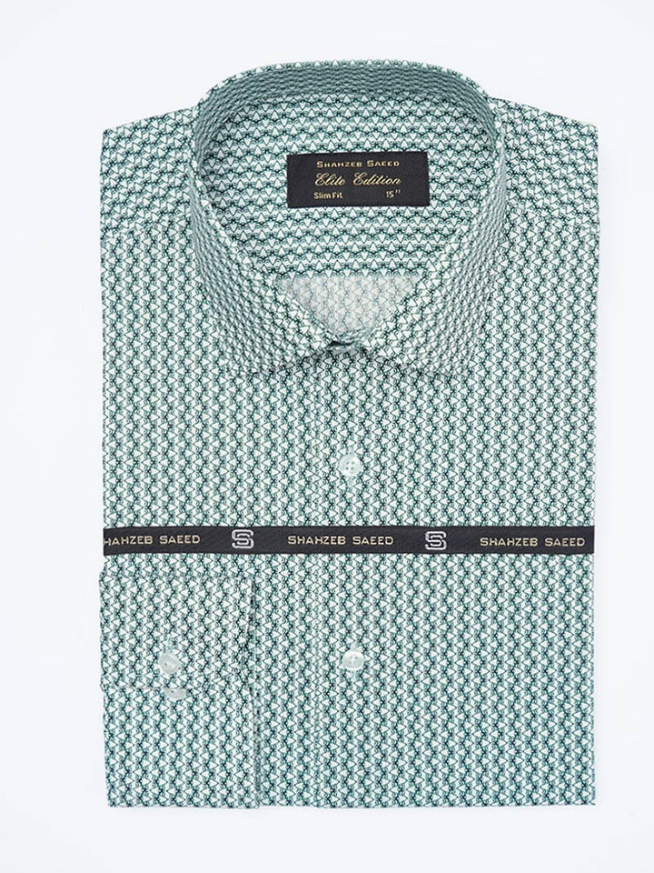 White & Green Printed, Elite Edition, Cutaway Collar Men’s Formal Shirt (FS-2269)