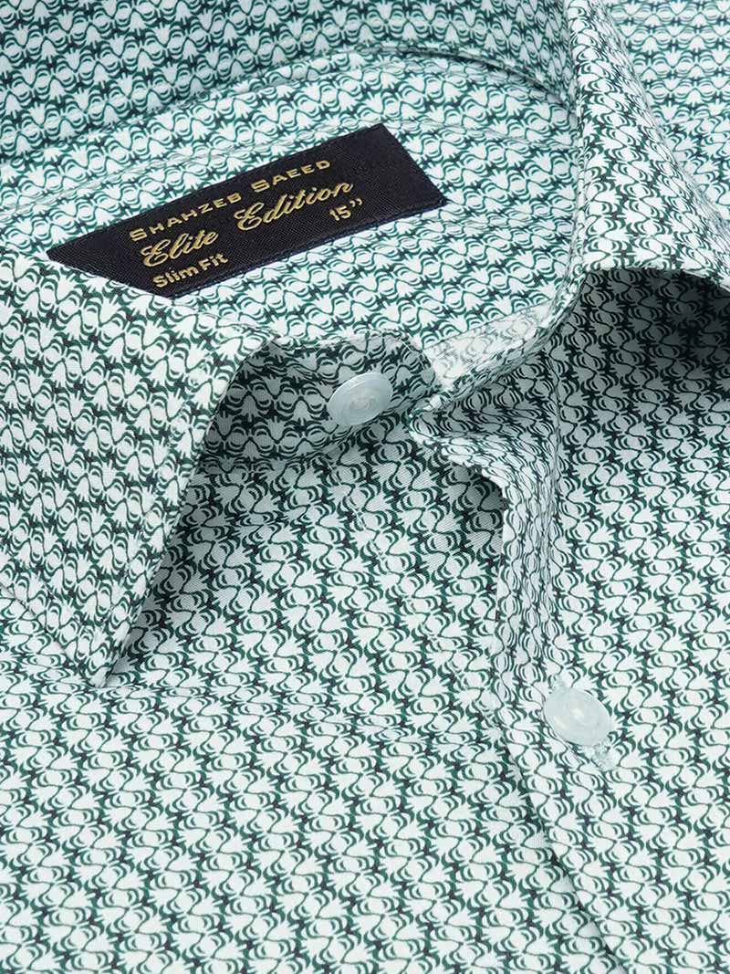 White & Green Printed, Elite Edition, Cutaway Collar Men’s Formal Shirt (FS-2269)