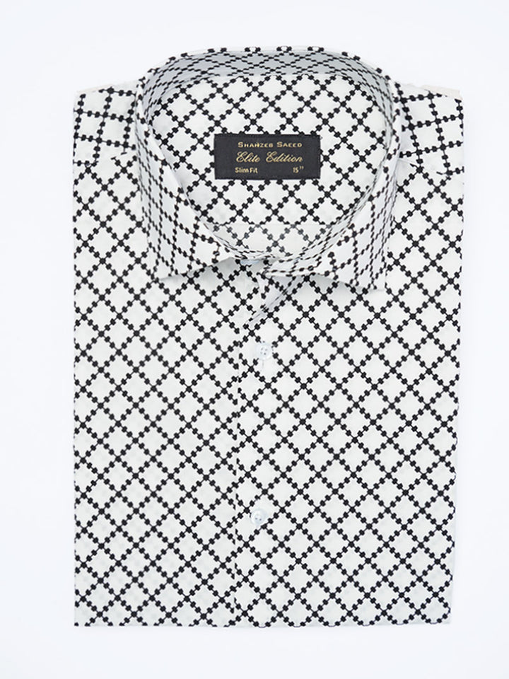 White & Black Printed, Elite Edition, Cutaway Collar Men’s Formal Shirt (FS-2272)