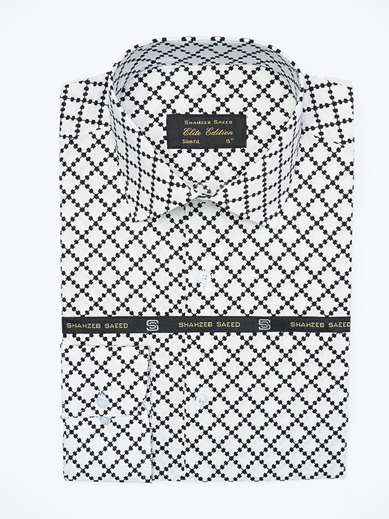 White & Black Printed, Elite Edition, Cutaway Collar Men’s Formal Shirt (FS-2272)