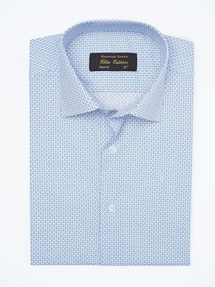 Blue & White Printed, Elite Edition, Cutaway Collar Men’s Formal Shirt (FS-2273)