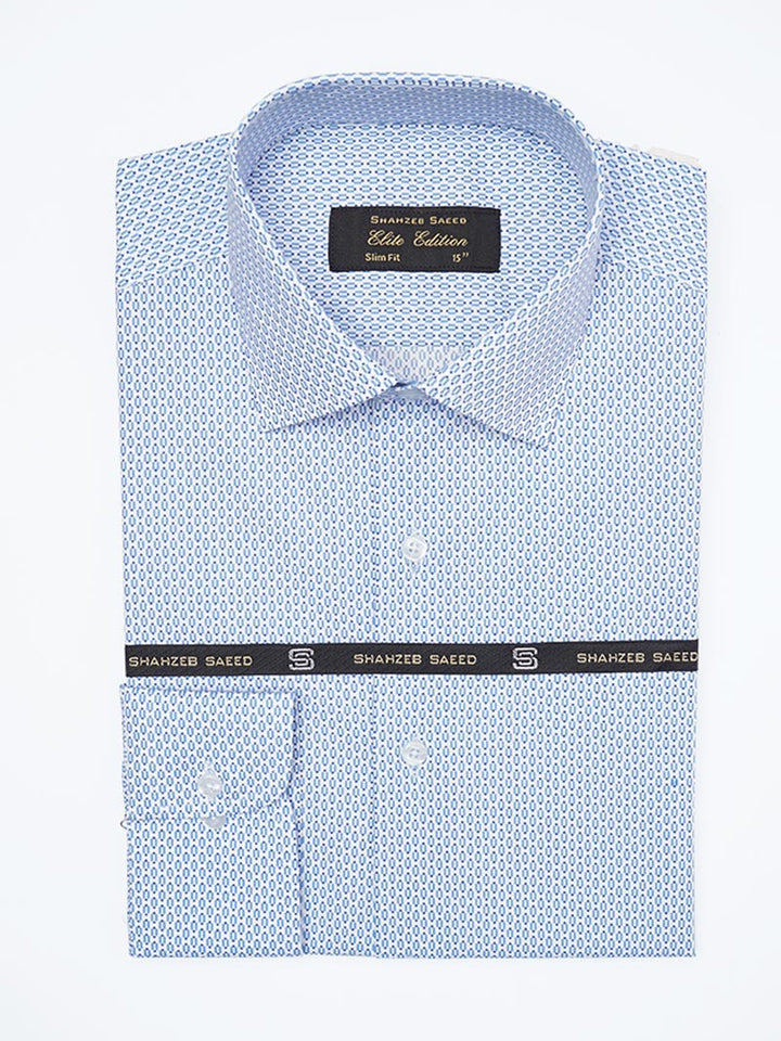 Blue & White Printed, Elite Edition, Cutaway Collar Men’s Formal Shirt (FS-2273)