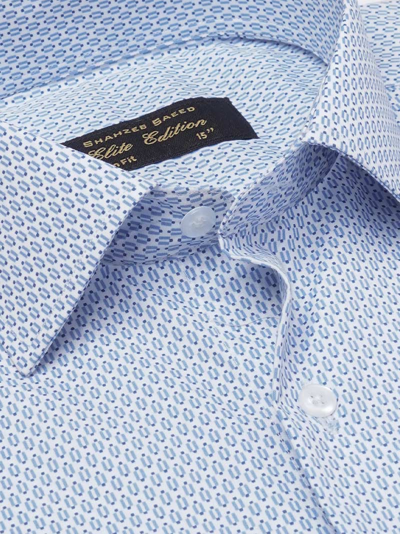 Blue & White Printed, Elite Edition, Cutaway Collar Men’s Formal Shirt (FS-2273)