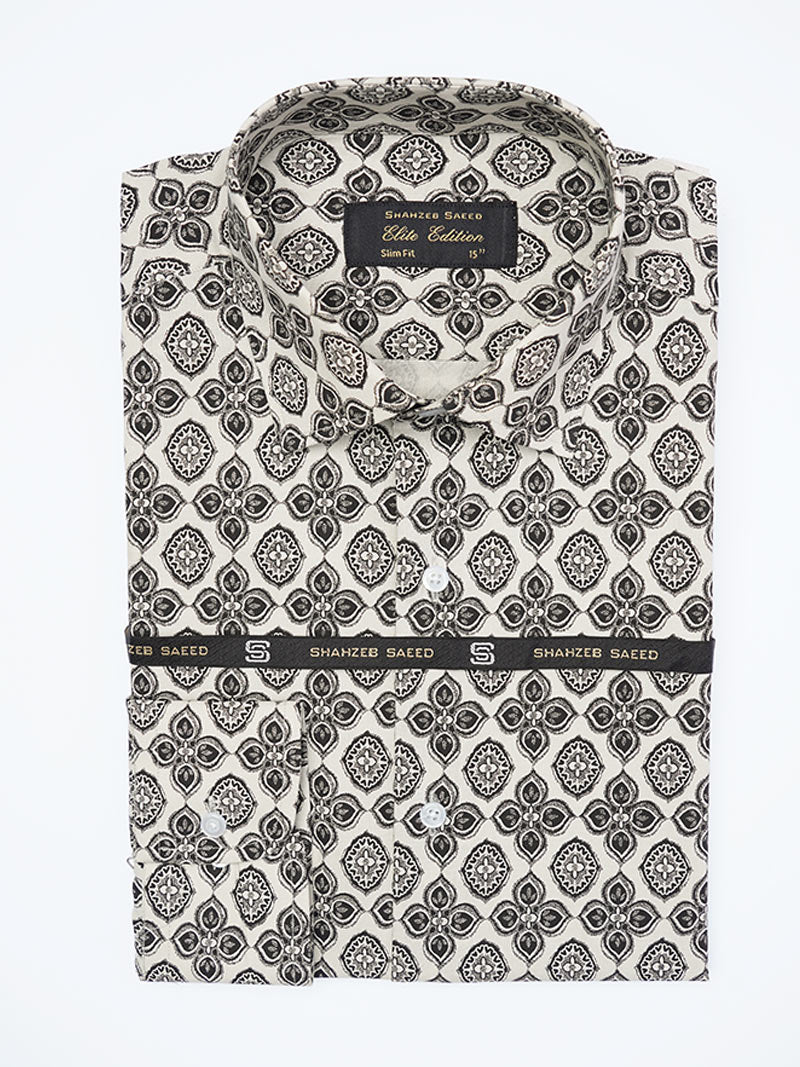 Black Printed, Elite Edition, Cutaway Collar Men’s Formal Shirt (FS-2275)