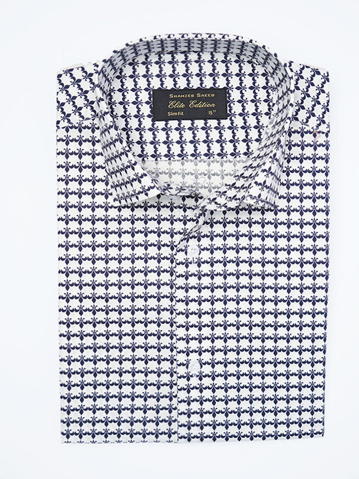 White & Blue Printed, Elite Edition, Cutaway Collar Men’s Formal Shirt (FS-2276)