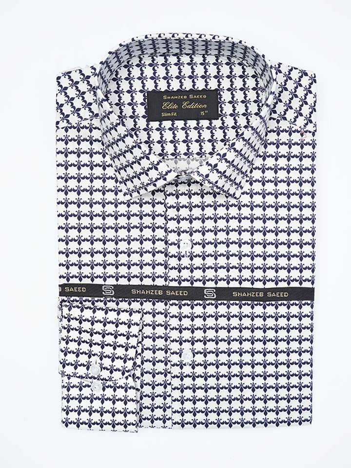 White & Blue Printed, Elite Edition, Cutaway Collar Men’s Formal Shirt (FS-2276)