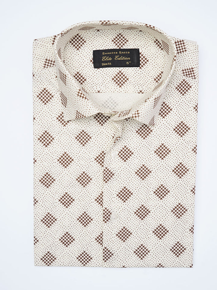 White & Brown Printed, Elite Edition, Cutaway Collar Men’s Formal Shirt (FS-2277)