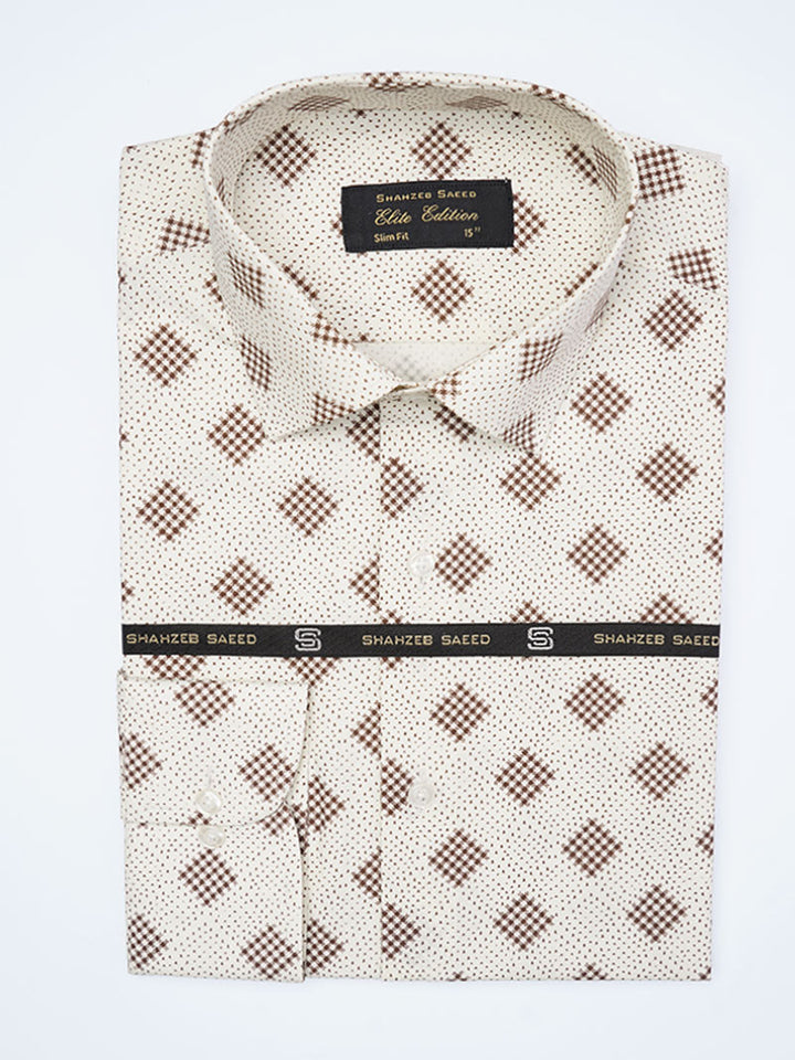 White & Brown Printed, Elite Edition, Cutaway Collar Men’s Formal Shirt (FS-2277)