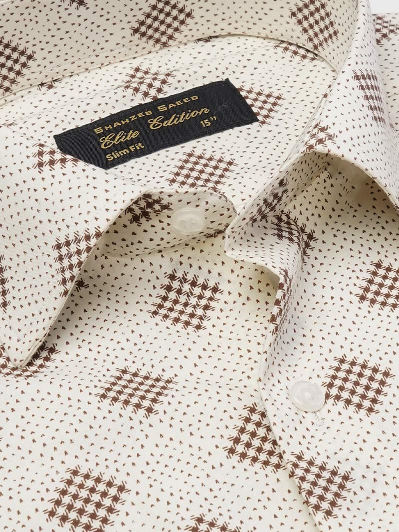 White & Brown Printed, Elite Edition, Cutaway Collar Men’s Formal Shirt (FS-2277)