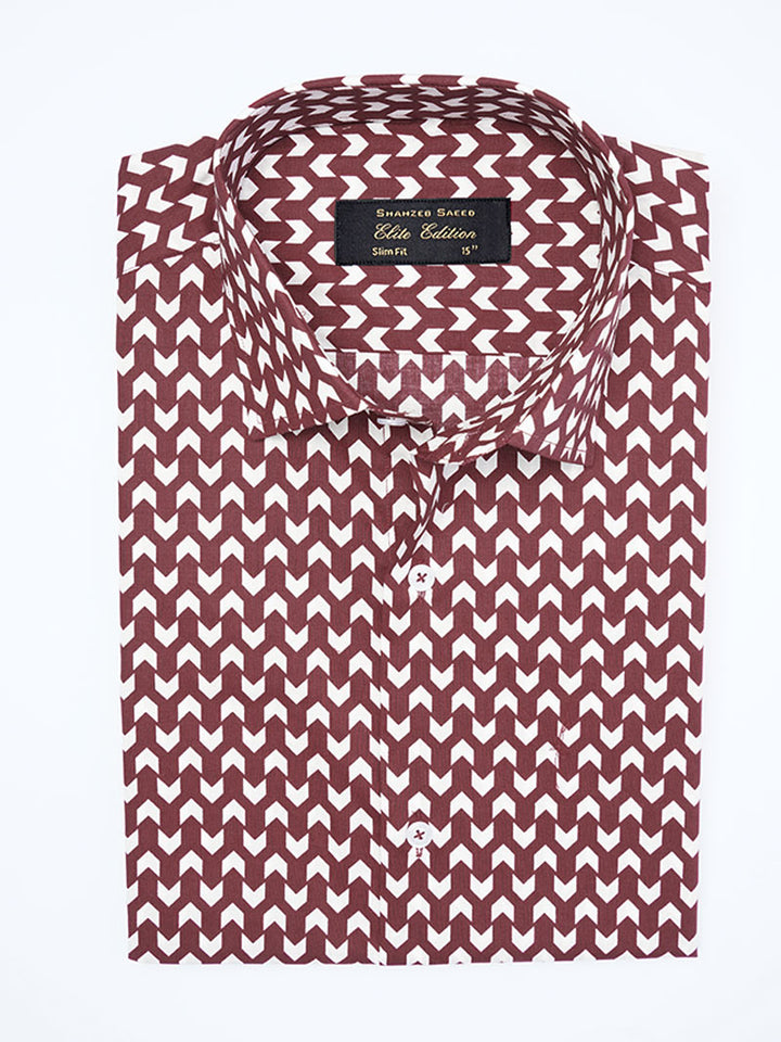 Burgundy Printed, Elite Edition, Cutaway Collar Men’s Formal Shirt (FS-2278)