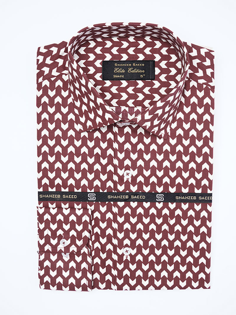 Burgundy Printed, Elite Edition, Cutaway Collar Men’s Formal Shirt (FS-2278)