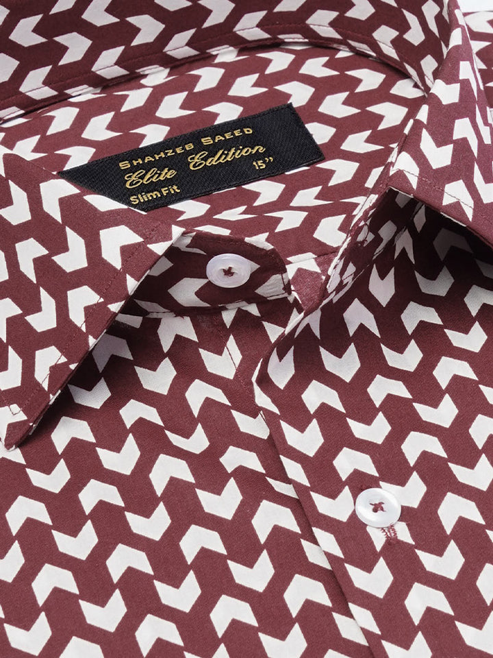 Burgundy Printed, Elite Edition, Cutaway Collar Men’s Formal Shirt (FS-2278)