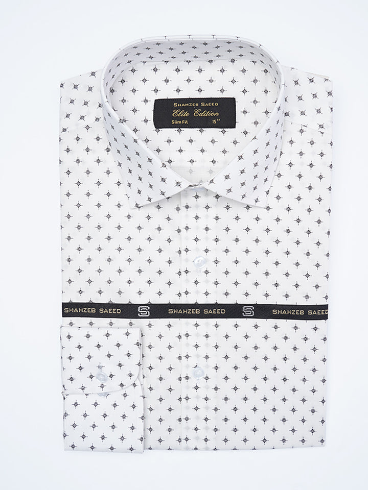 White & Black Printed, Elite Edition, Cutaway Collar Men’s Formal Shirt (FS-2279)