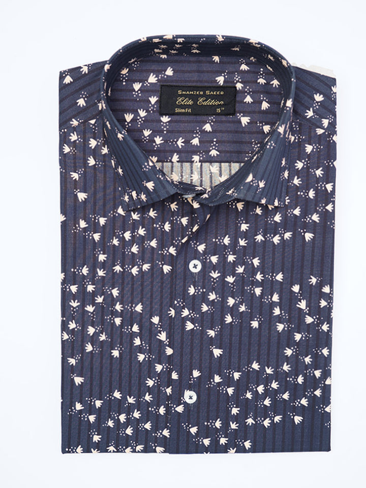 Navy Blue Printed, Elite Edition, Cutaway Collar Men’s Formal Shirt (FS-2280)