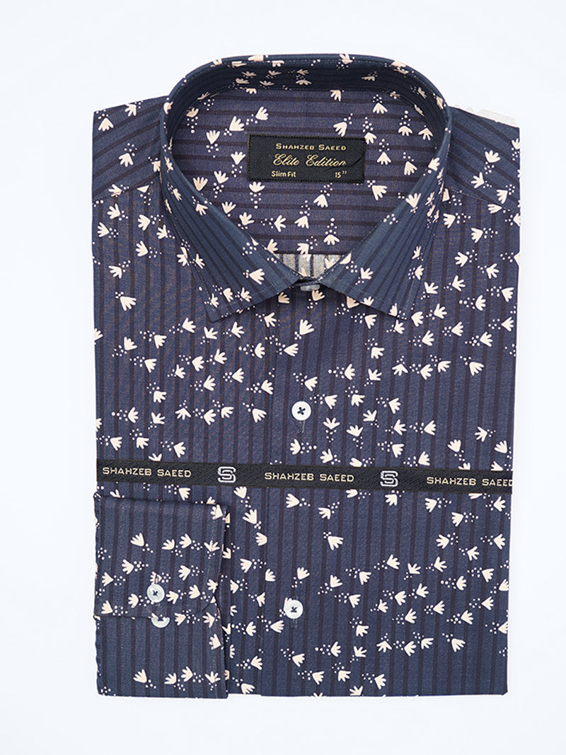 Navy Blue Printed, Elite Edition, Cutaway Collar Men’s Formal Shirt (FS-2280)