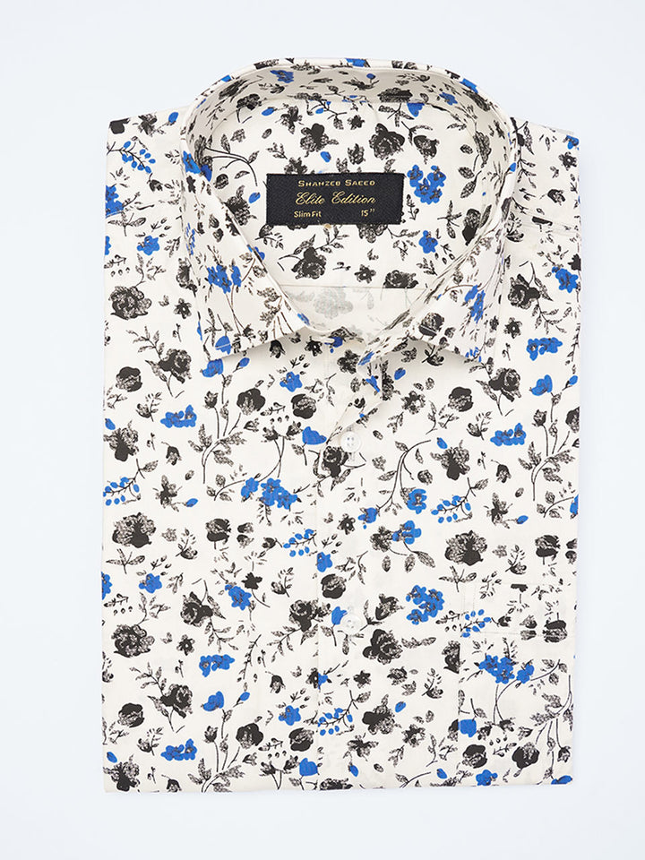 White & Blue Printed, Elite Edition, Cutaway Collar Men’s Formal Shirt (FS-2286)