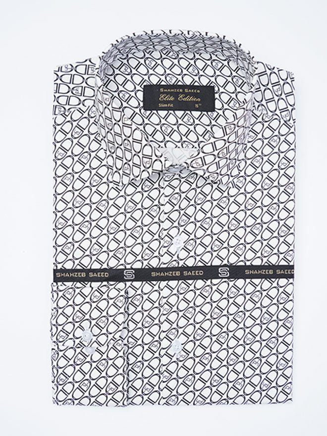 Black & White Printed, Elite Edition, Cutaway Collar Men’s Formal Shirt (FS-2291)