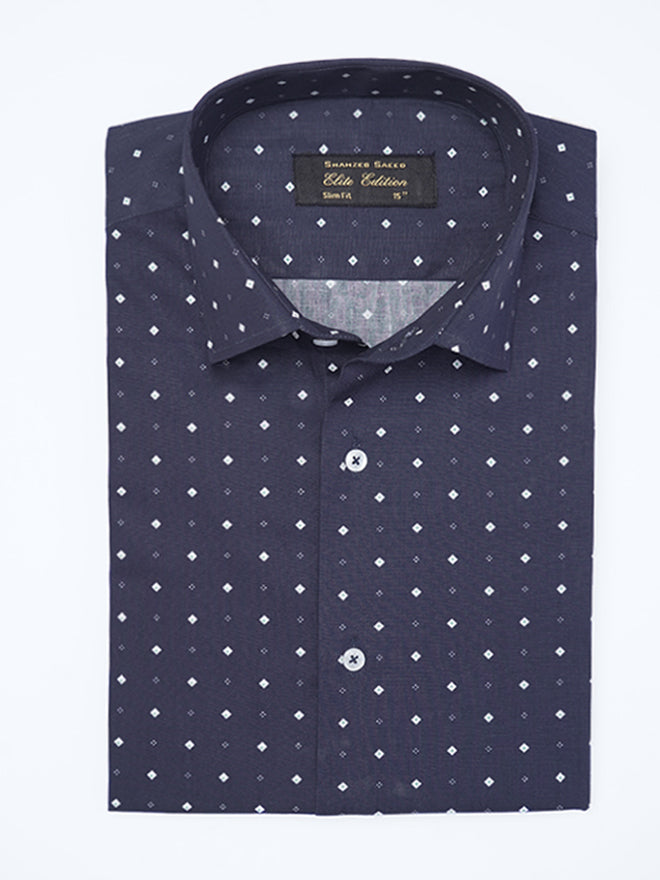 Navy Blue Printed, Elite Edition, Cutaway Collar Men’s Formal Shirt (FS-2293)