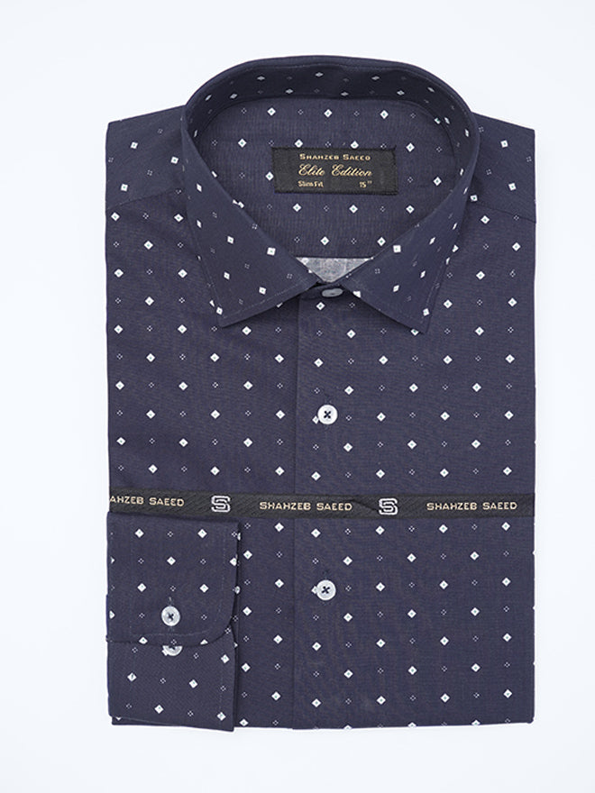 Navy Blue Printed, Elite Edition, Cutaway Collar Men’s Formal Shirt (FS-2293)