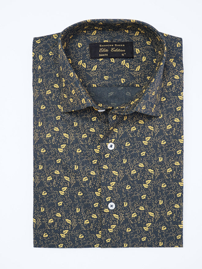 Green Printed, Elite Edition, Cutaway Collar Men’s Formal Shirt (FS-2294)