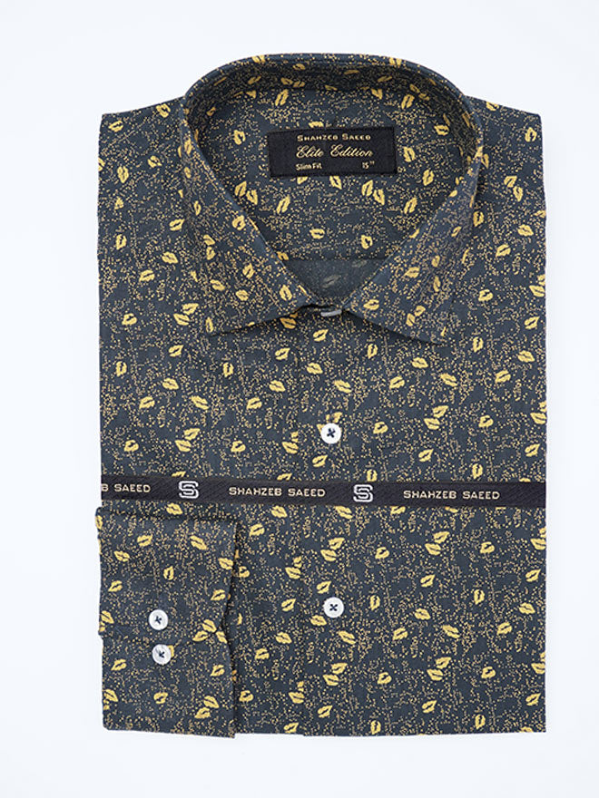 Green Printed, Elite Edition, Cutaway Collar Men’s Formal Shirt (FS-2294)