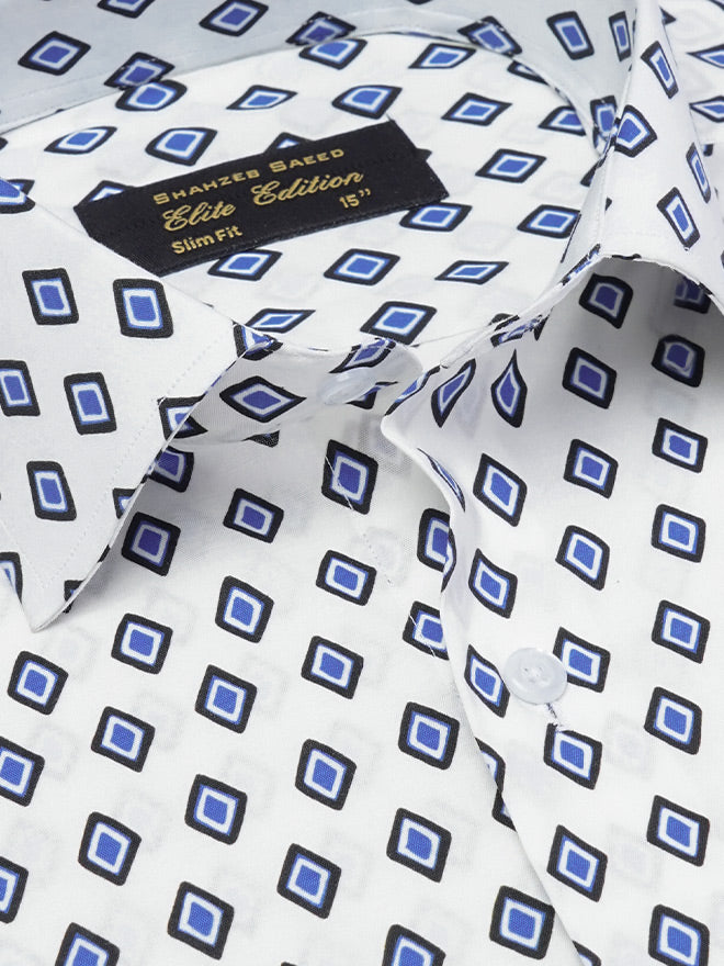 White & Blue Printed, Elite Edition, Cutaway Collar Men’s Formal Shirt (FS-2295)