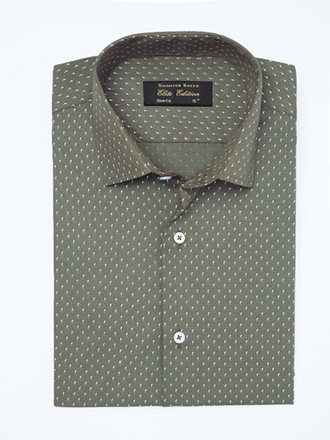 Olive Printed, Elite Edition, Cutaway Collar Men’s Formal Shirt (FS-2296)