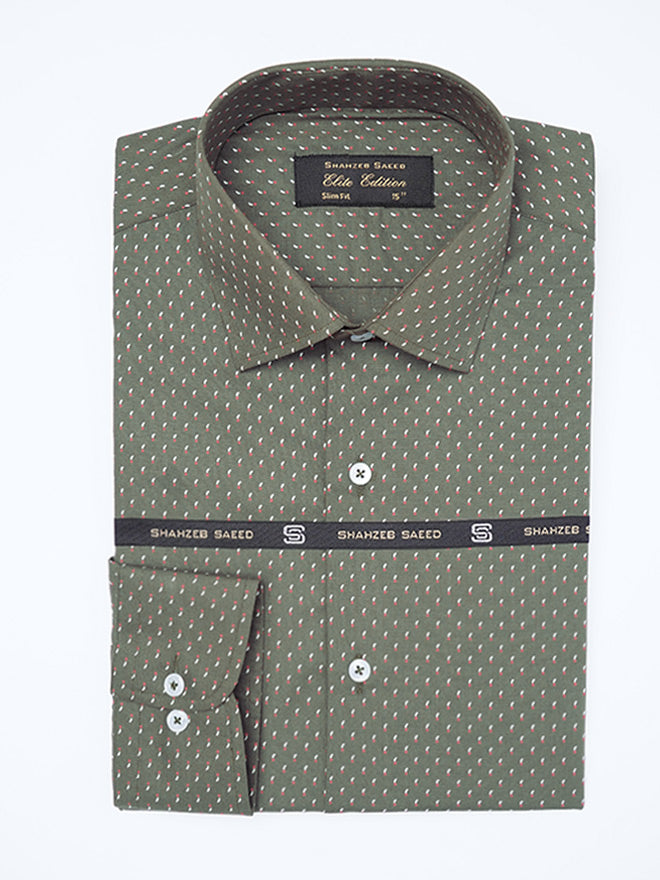 Olive Printed, Elite Edition, Cutaway Collar Men’s Formal Shirt (FS-2296)