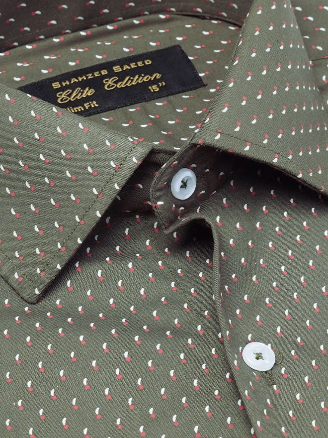 Olive Printed, Elite Edition, Cutaway Collar Men’s Formal Shirt (FS-2296)