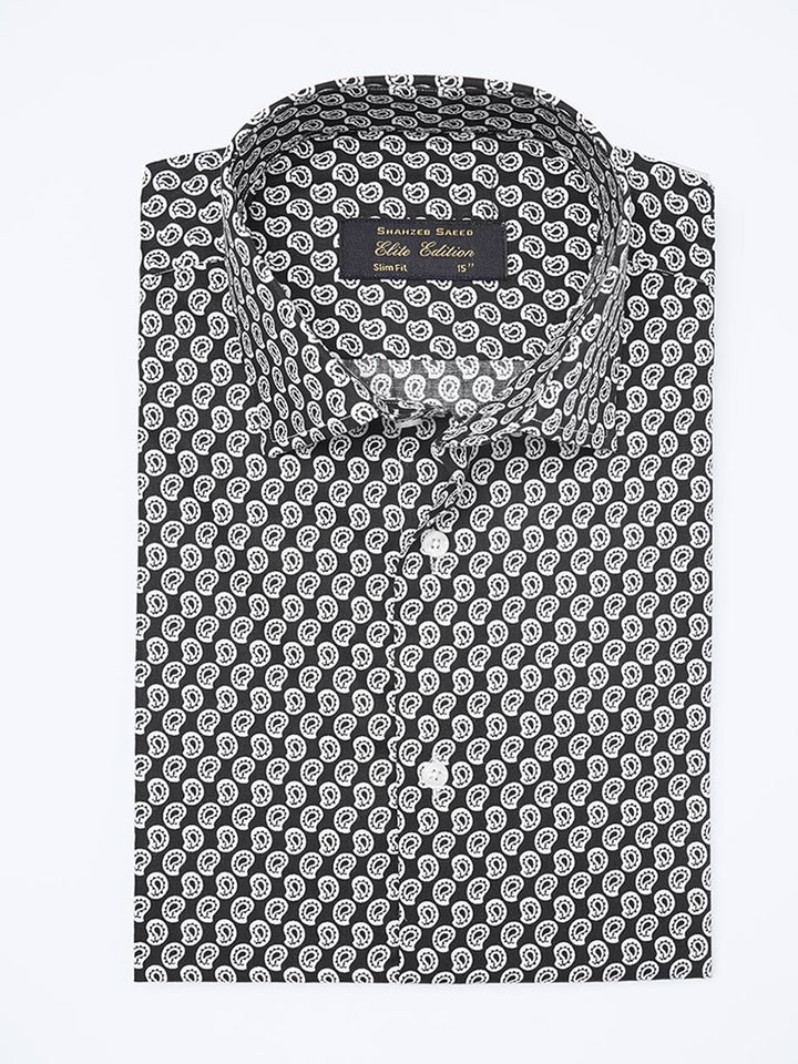 Black & White Printed, Elite Edition, Cutaway Collar Men’s Formal Shirt (FS-2299)